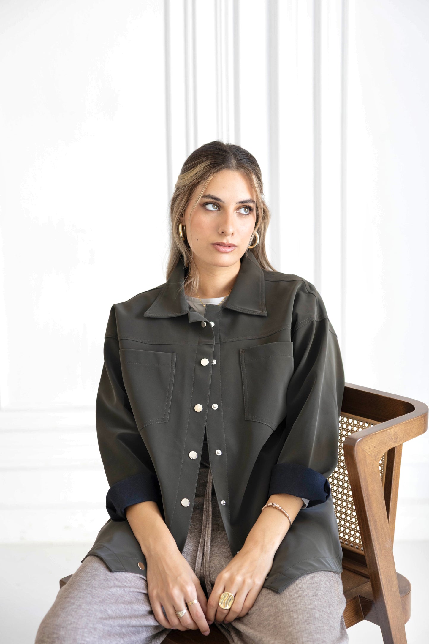 Dark Olive-Leather Overshirt