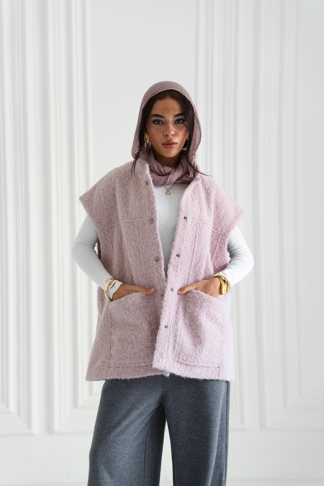 Fluffy Wool Vest -Soft Rose