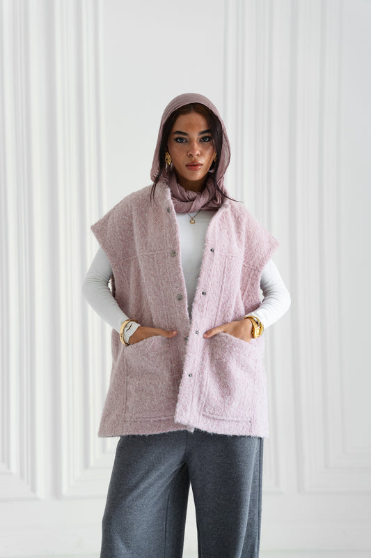 Fluffy Wool Vest -Soft Rose