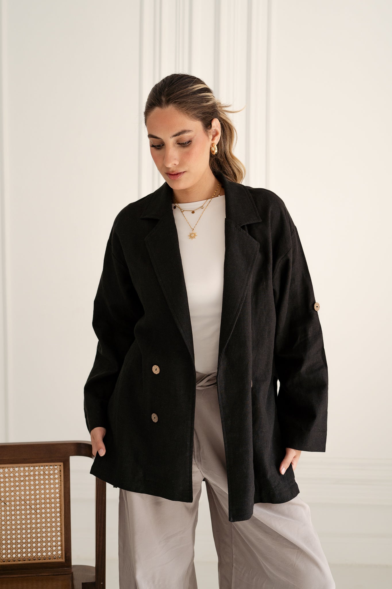 Black- Linen Blazer