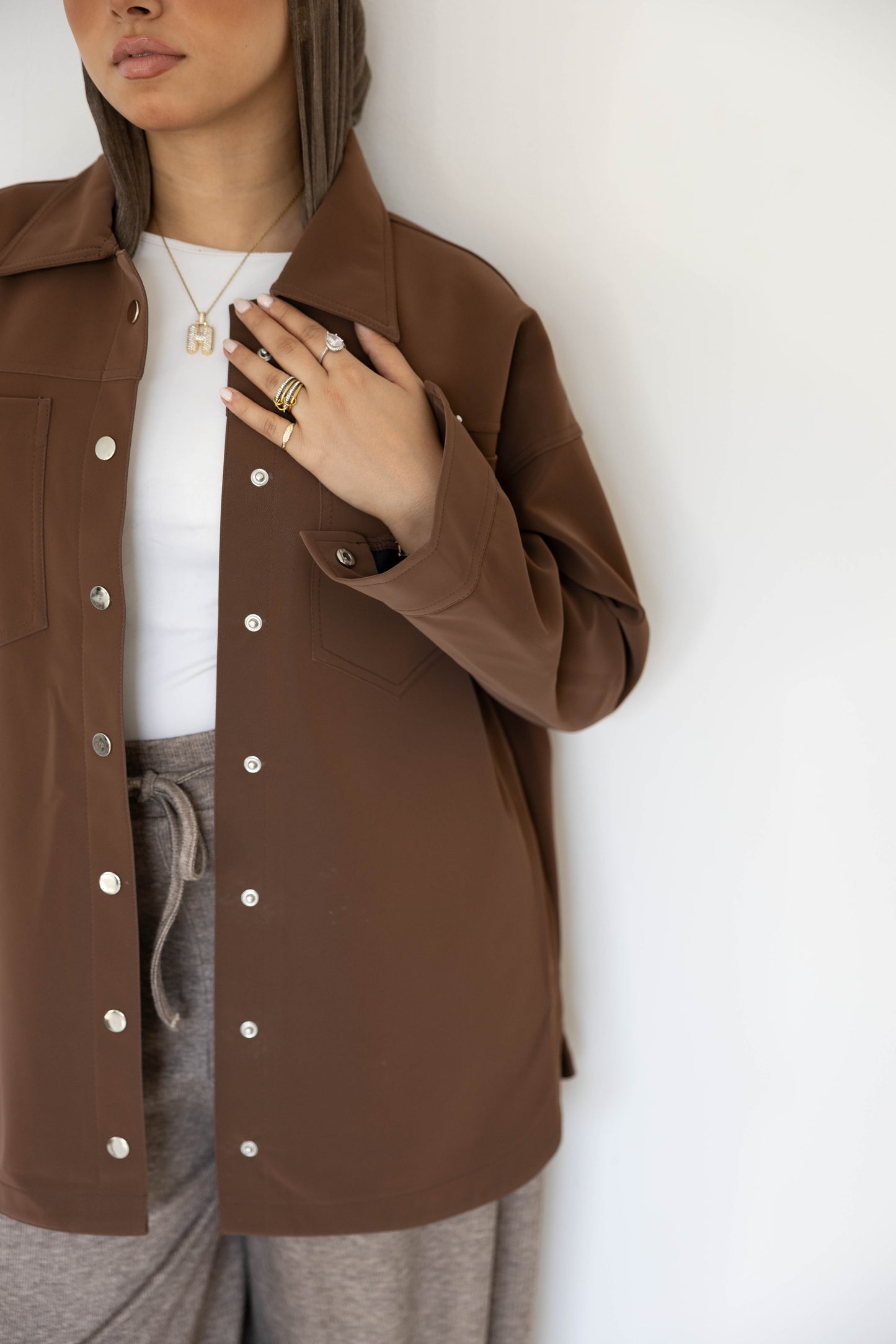 Brown-Leather Overshirt