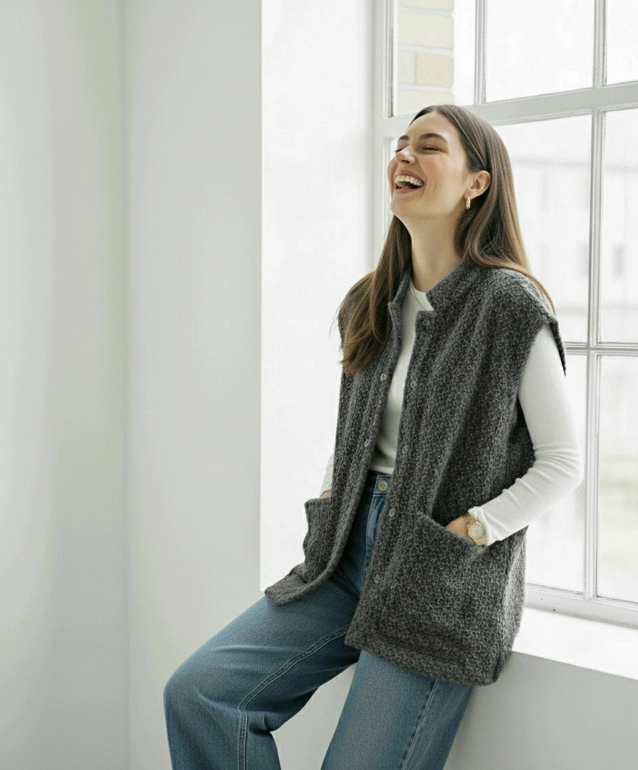 Fluffy Wool Vest -Grey Color