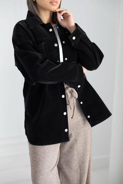 Black-Leather Overshirt